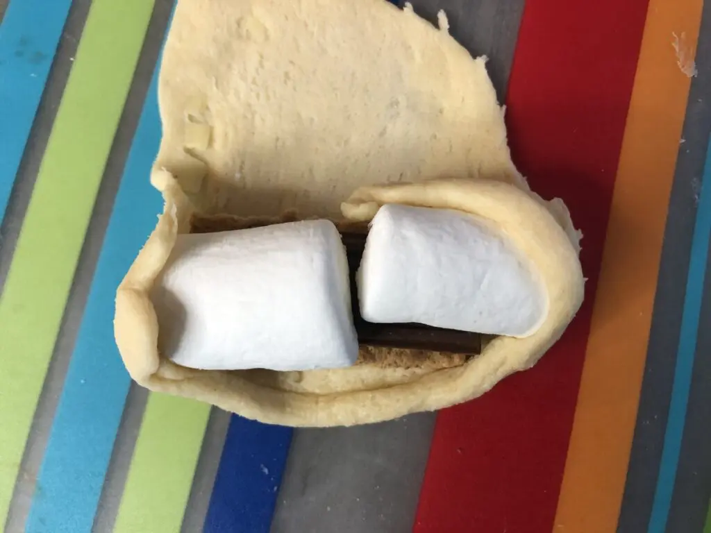 smores filling wrapped in a crescent roll dough
