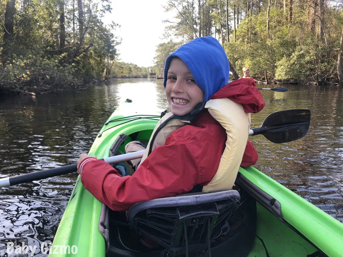 boy kayaking in outer banks