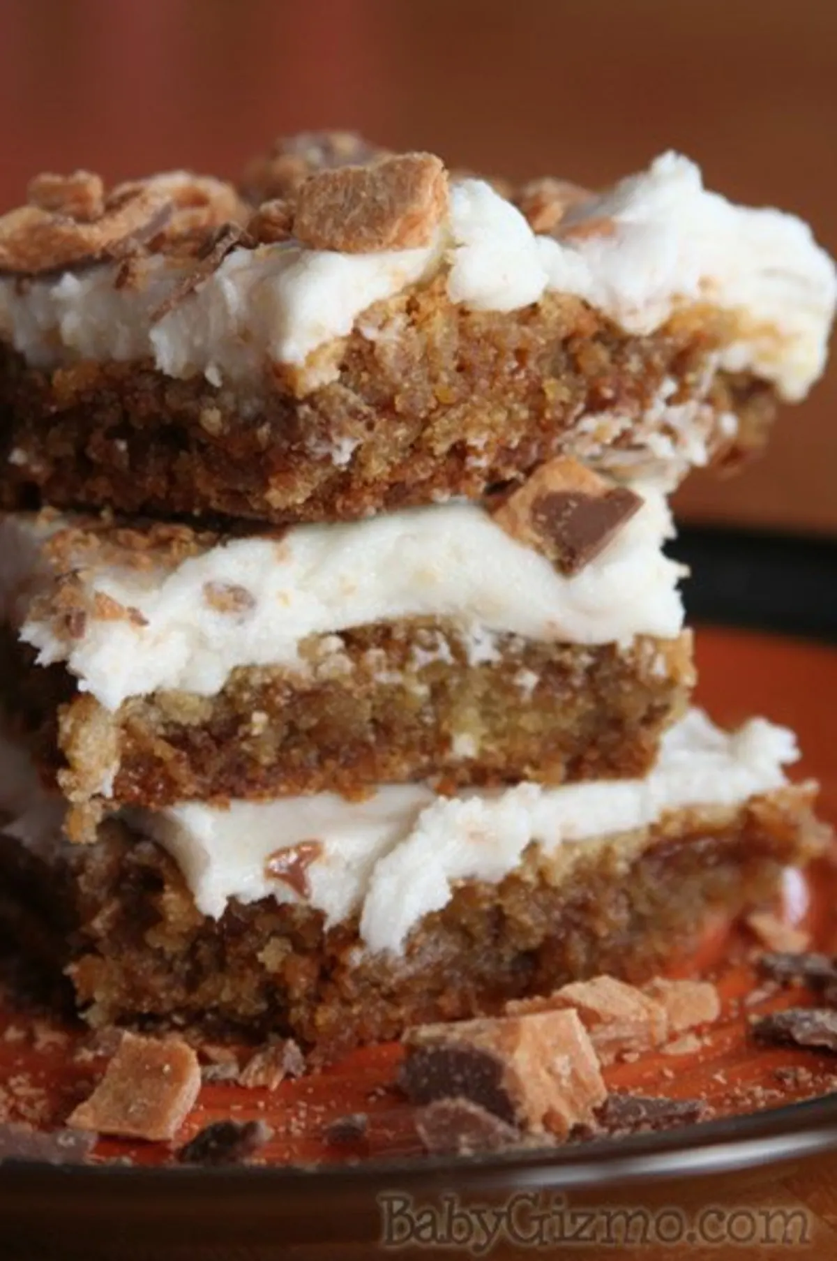 butterfinger blondies in a stack