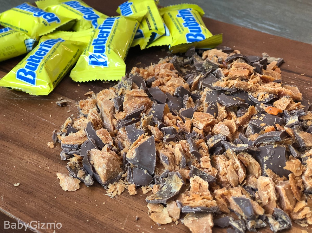 Butterfinger Chopped on cutting board