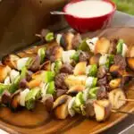 cheesesteak kabobs on the grill