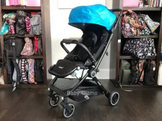 auto fold stroller with blue canopy