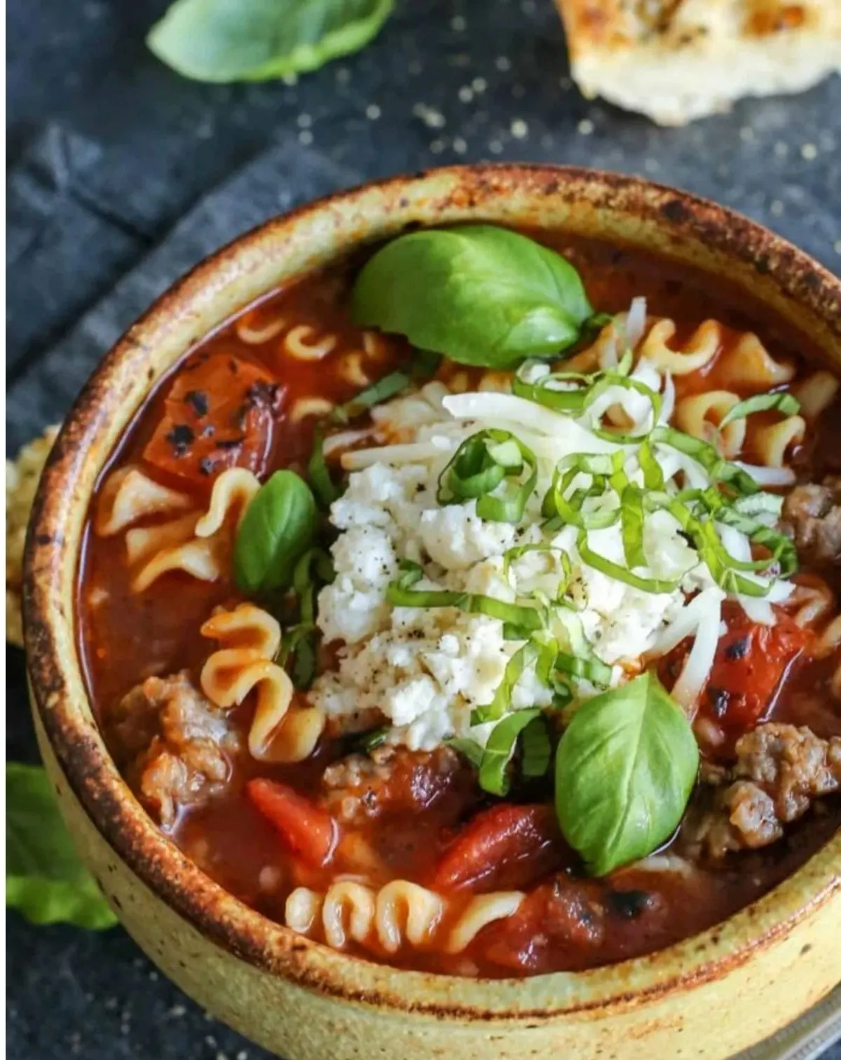 Lasagna Soup with fixings on top