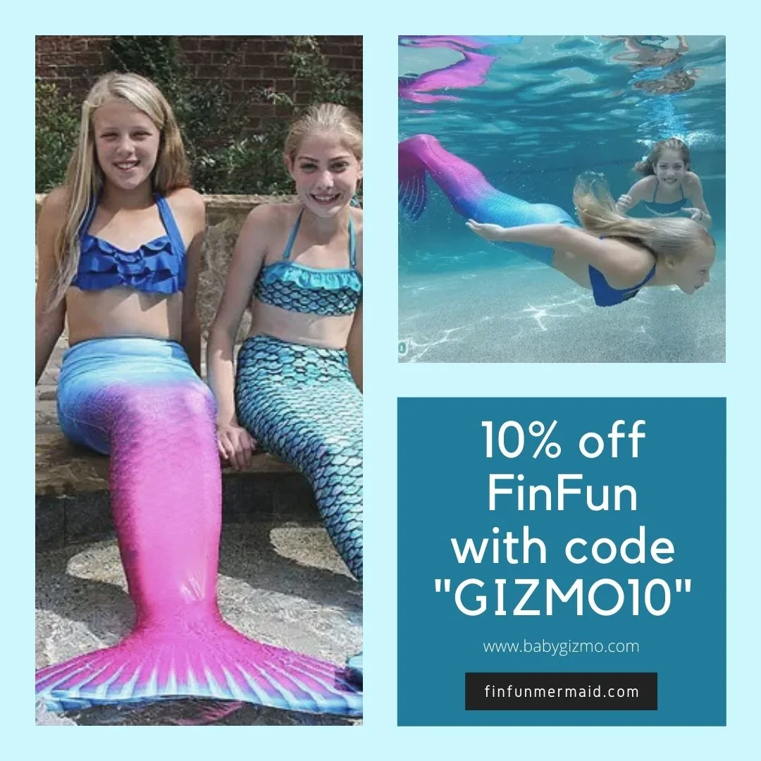 girls swimming with mermaid tails