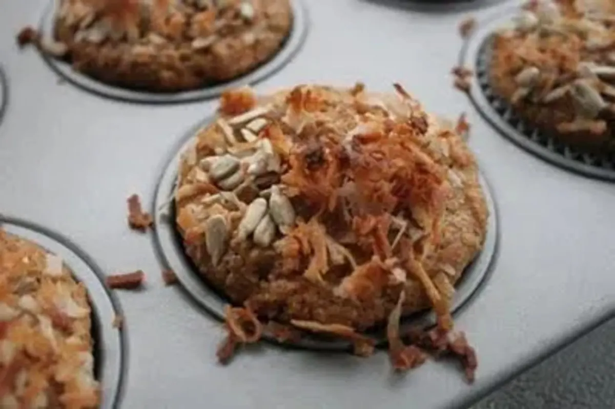 Pineapple, carrot, coconut muffins in a tray