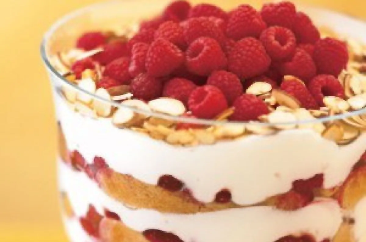 Raspberry, White Chocolate, Almond Trifle