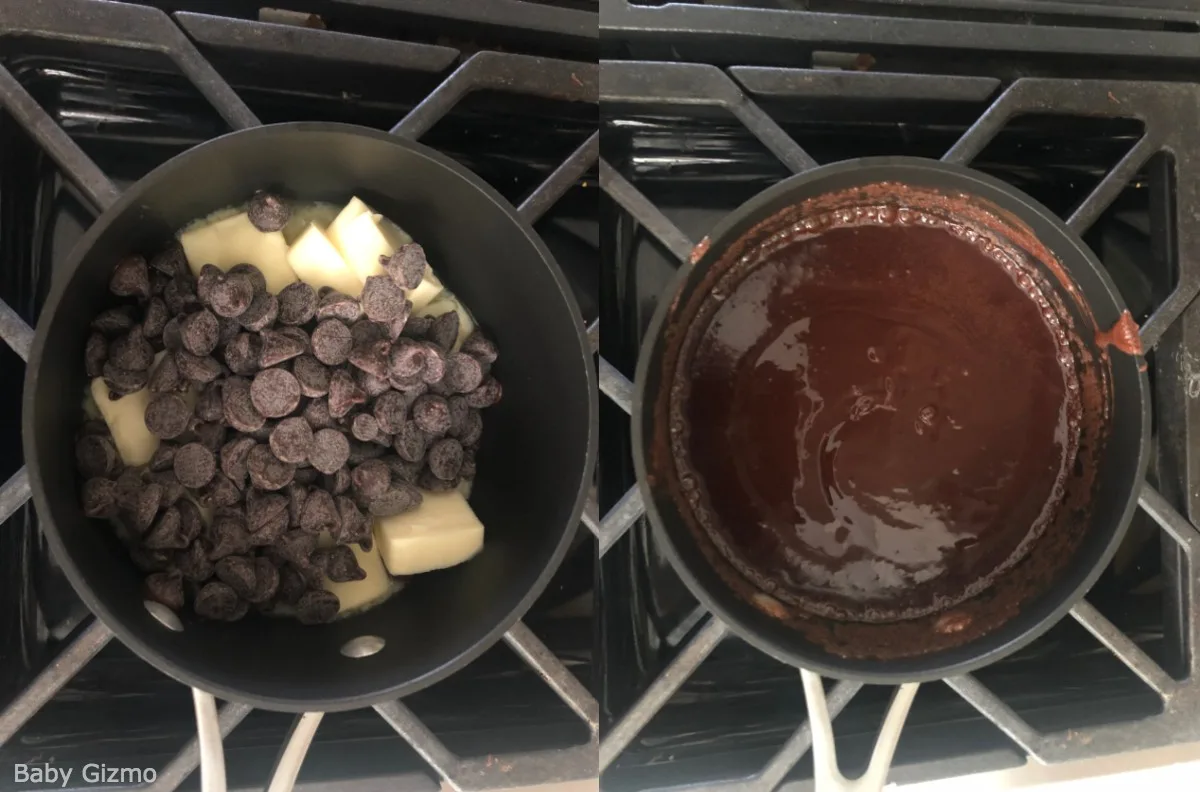 melting chocolate and butter in a saucepan