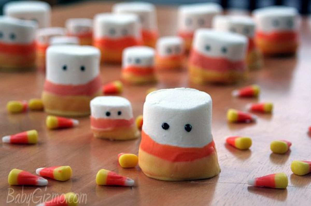 Halloween Candy Corn Marshmallow Ghosts