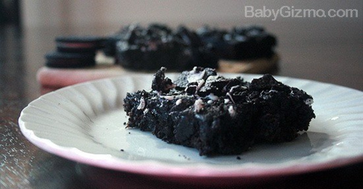 Oreo Truffle Brownies on a white plate 
