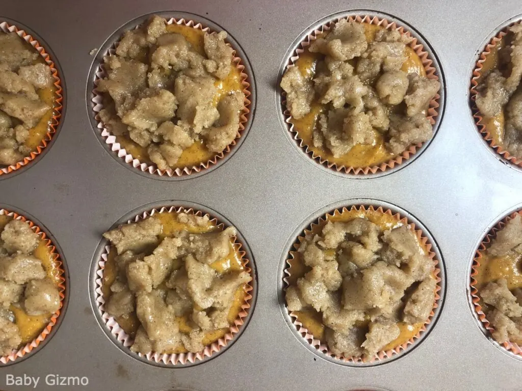 pumpkin crumb muffins in pan