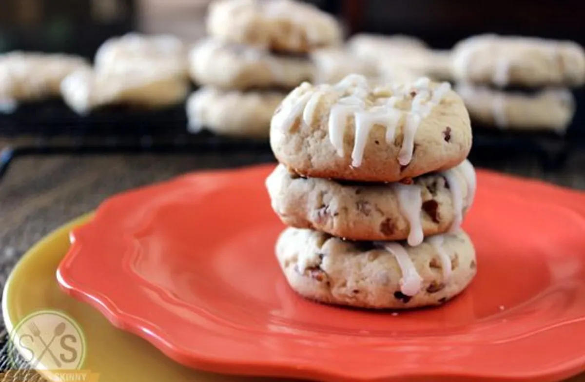 Maple Nut Cookies stacked on orange plate