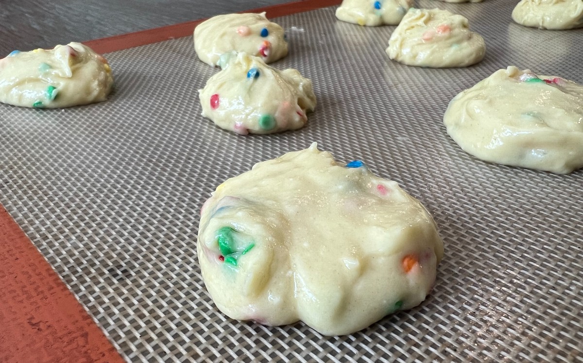 confetti cake cookies on baking tray