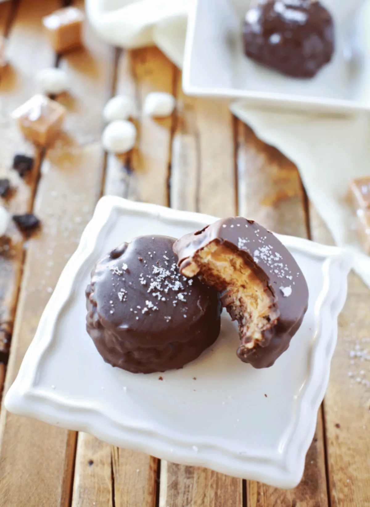 CHOCOLATE COVERED SALTED CARAMEL RICE CRISPY TREATS