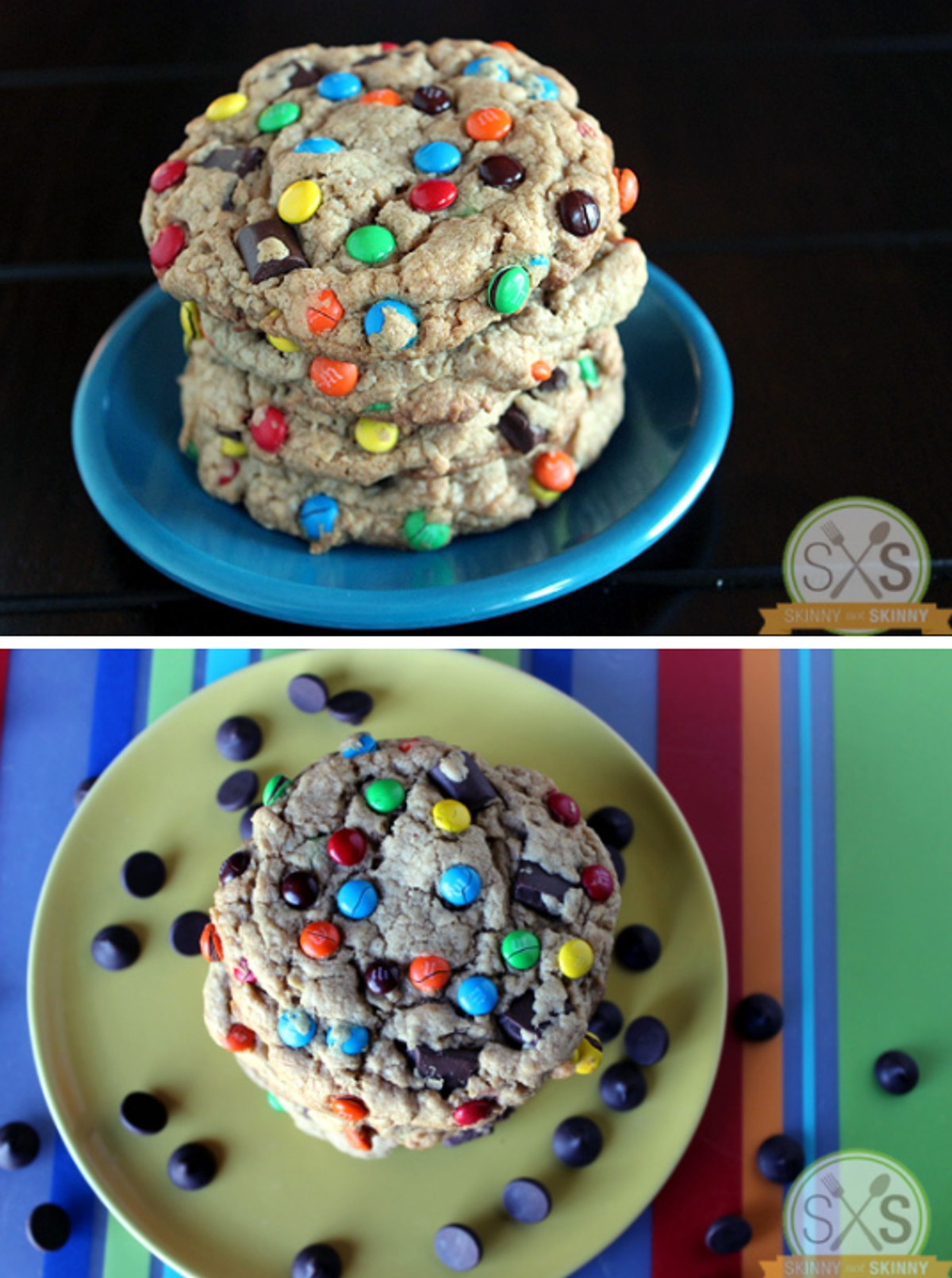 Monster Cookies Stacked on plates