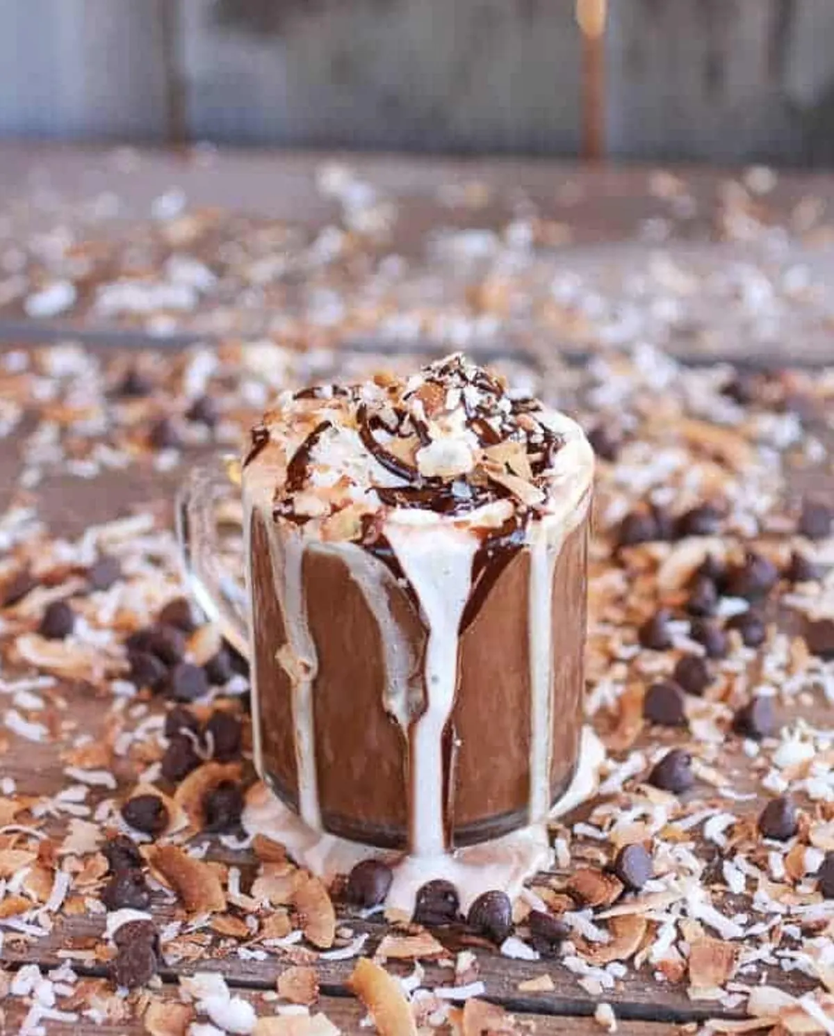 Toasted Coconut Chocolate Pumpkin Spice Latte with Chocolate Drizzle