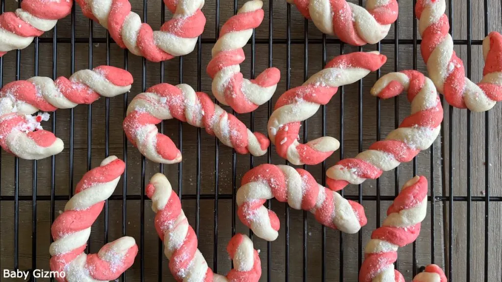 Candy Cane Cookies on Cooling Rack