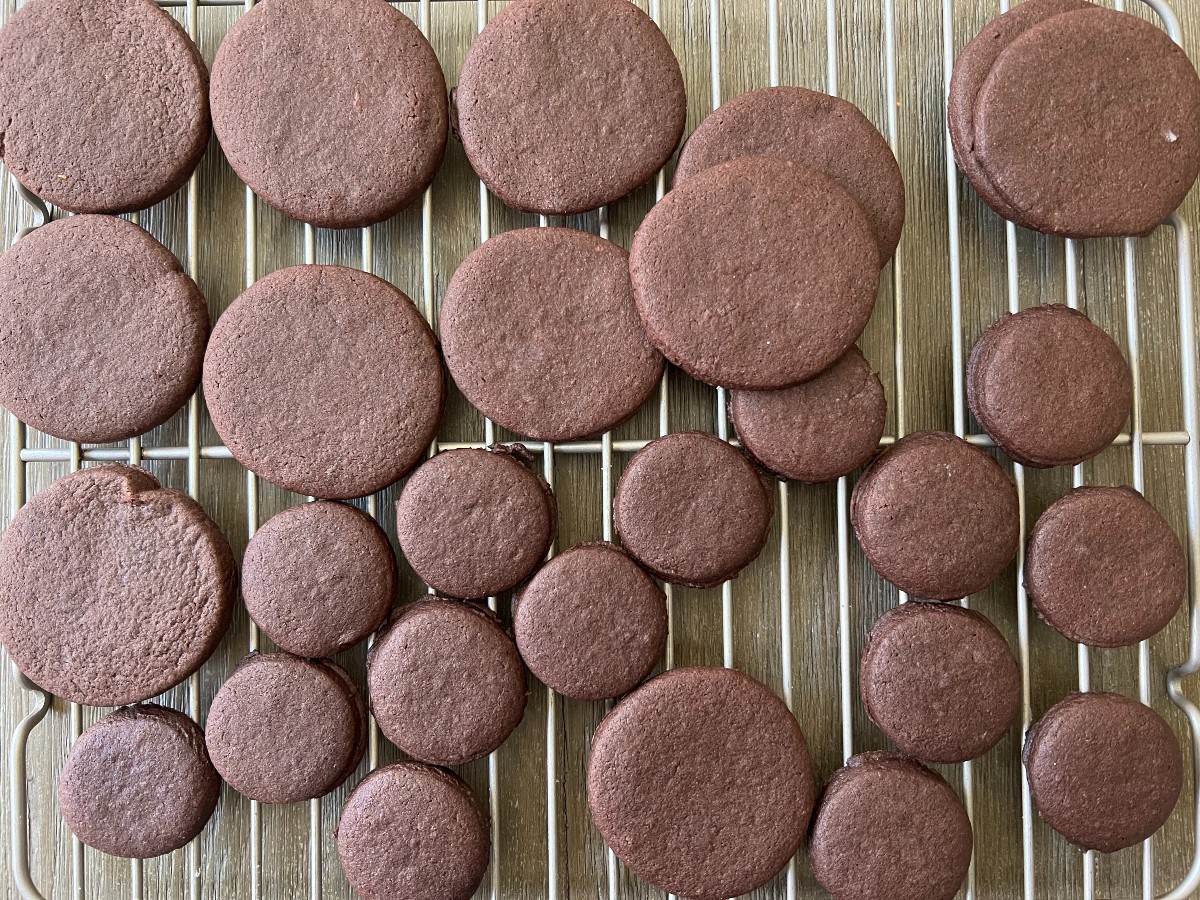 chocolate cookies cooling on rack