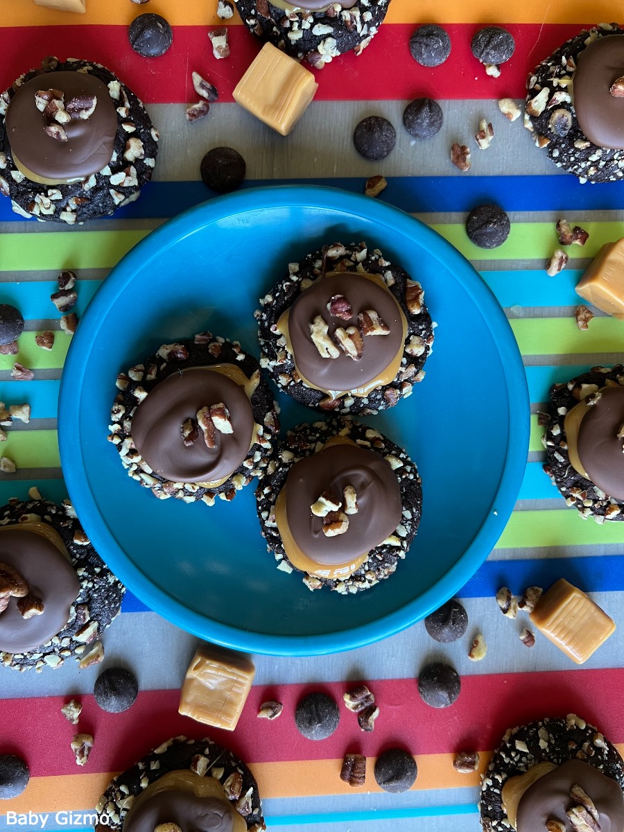 Chocolate Turtle Cookies on Mat