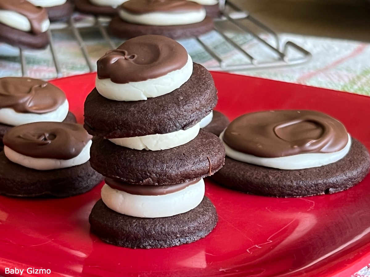 Mint Surprise Cookies stacked on red plate