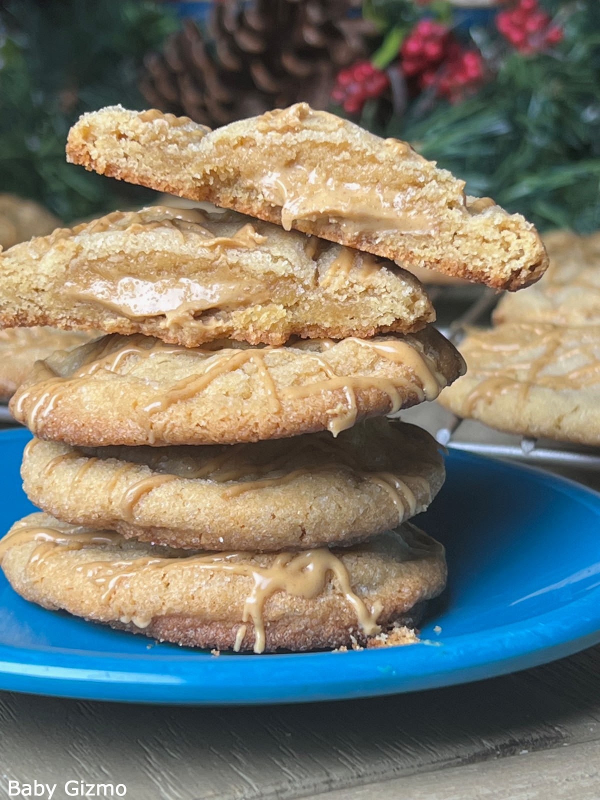 Peanut Butter Cookies on Blue Plate