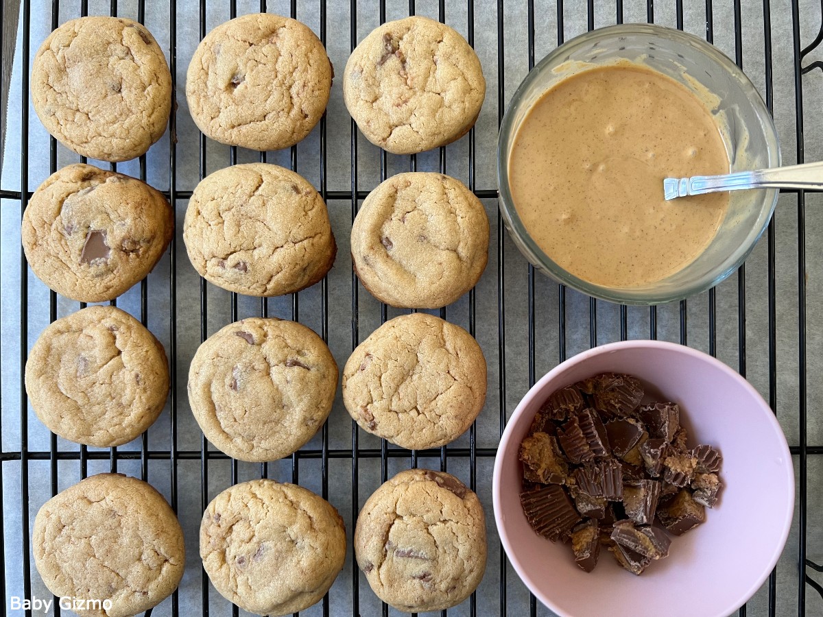 Peanut Butter Cup Cookies on Cooling Rack