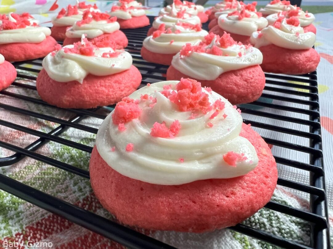 Copycat Crumbl Pink Velvet Cookies Recipe | Baby Gizmo