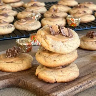 crumbl Peanut butter Cup Cookies stacked