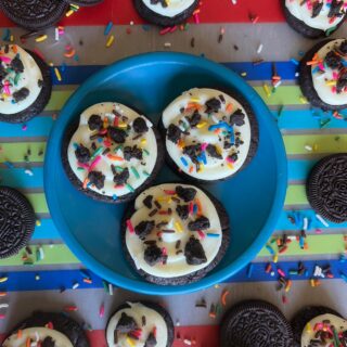 Crumbl Birthday Cake Oreo Cookies on Mat
