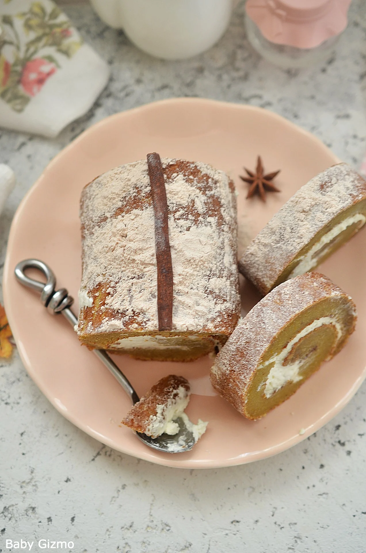 Pumpkin Roll slices on plate