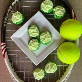 Tennis Ball Cookies on a Tennis Racket