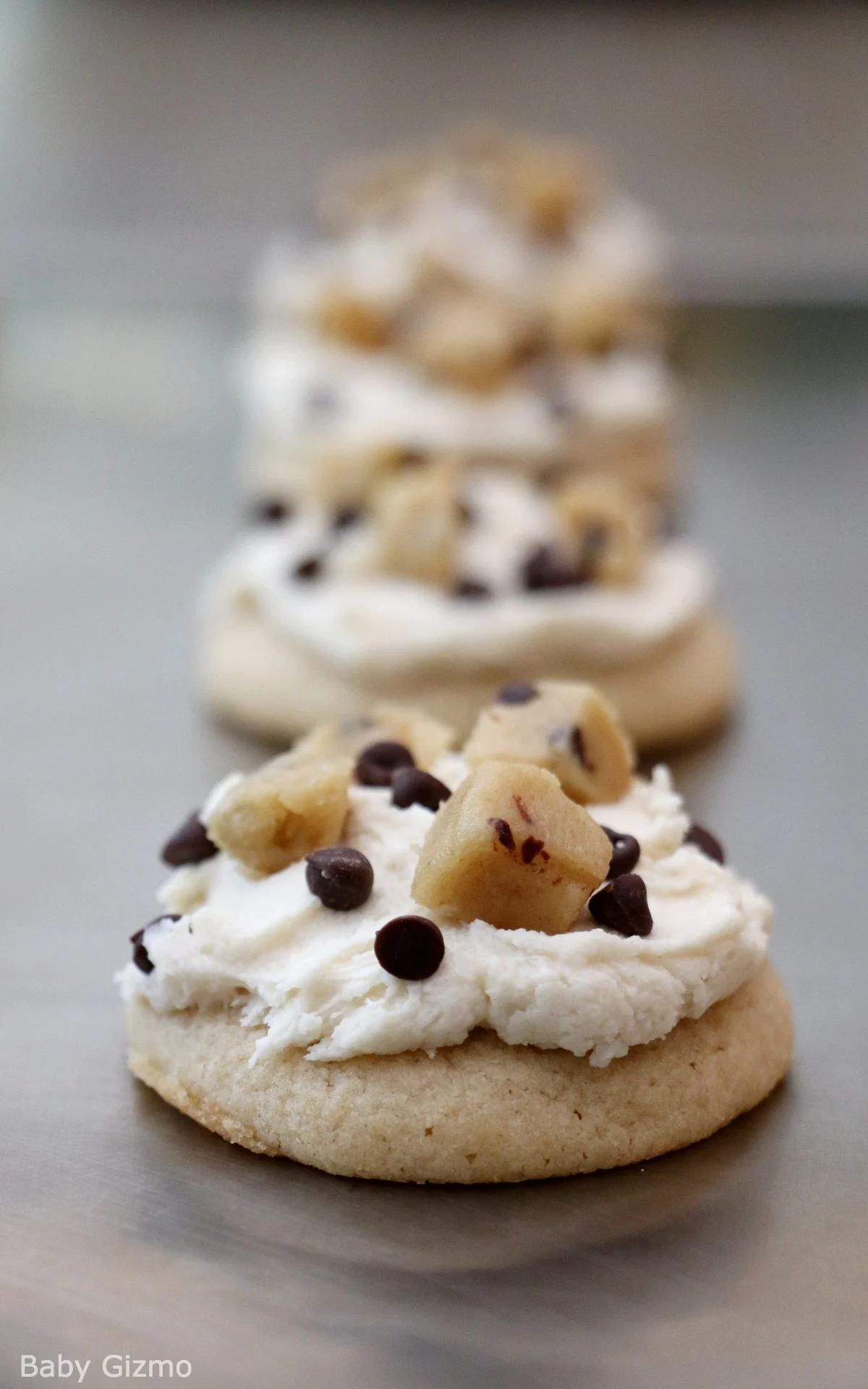 Crumbl Cookie Dough Cookies in Line