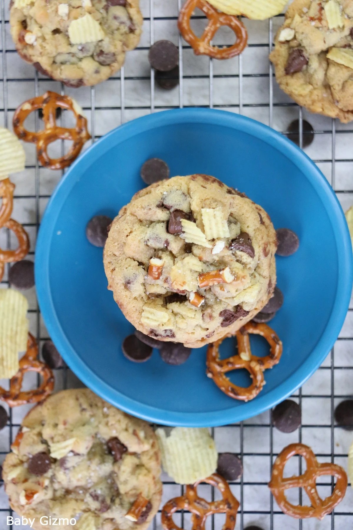 Kitchen Sink Cookies with Pretzels and Chips