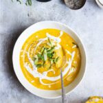 Caramelized Golden Beet Soup with Fall Roots + Garlicky Yogurt